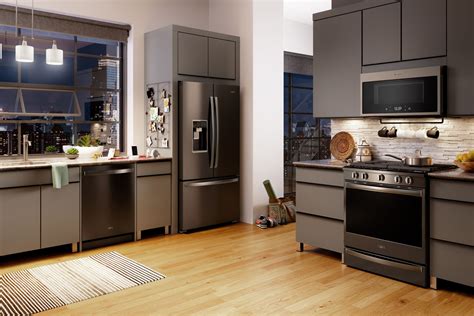 kitchen cabinet colors with black stainless steel appliances|black cabinets with stainless appliances.